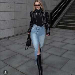 Zara  CROSSOVER LONG DENIM SKIRT XL